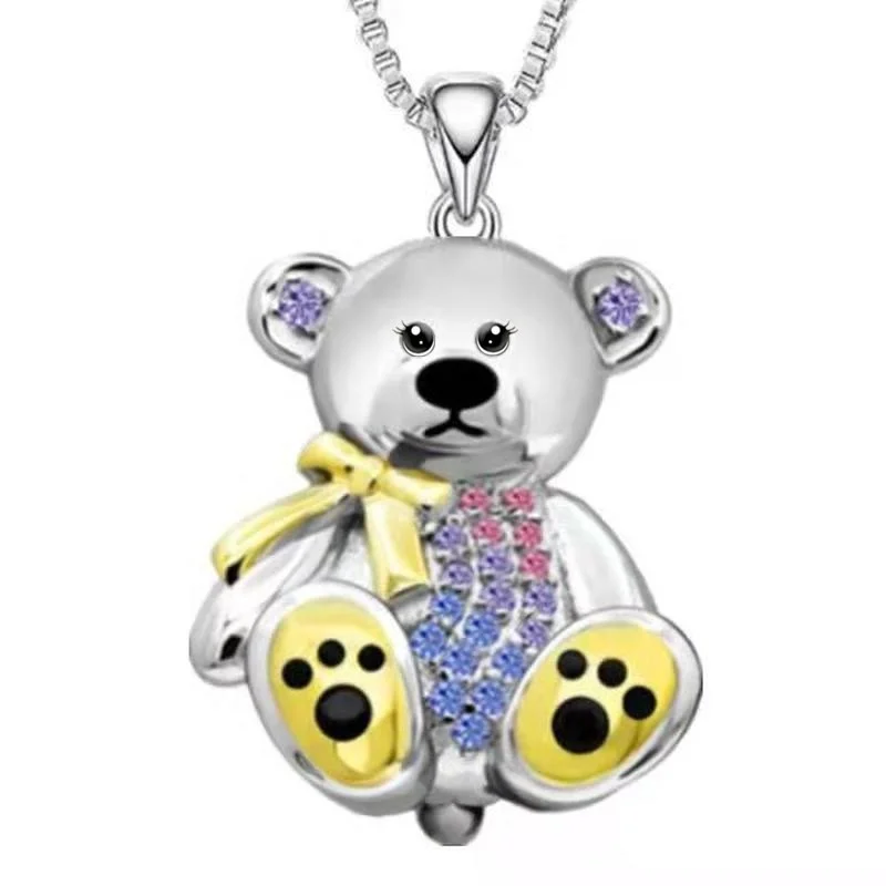 Fashion Cartoon Stainless Steel Bear Cute Animal Necklace Classic Necklace for Women Animal Jewelry Halloween Anniversary Gift