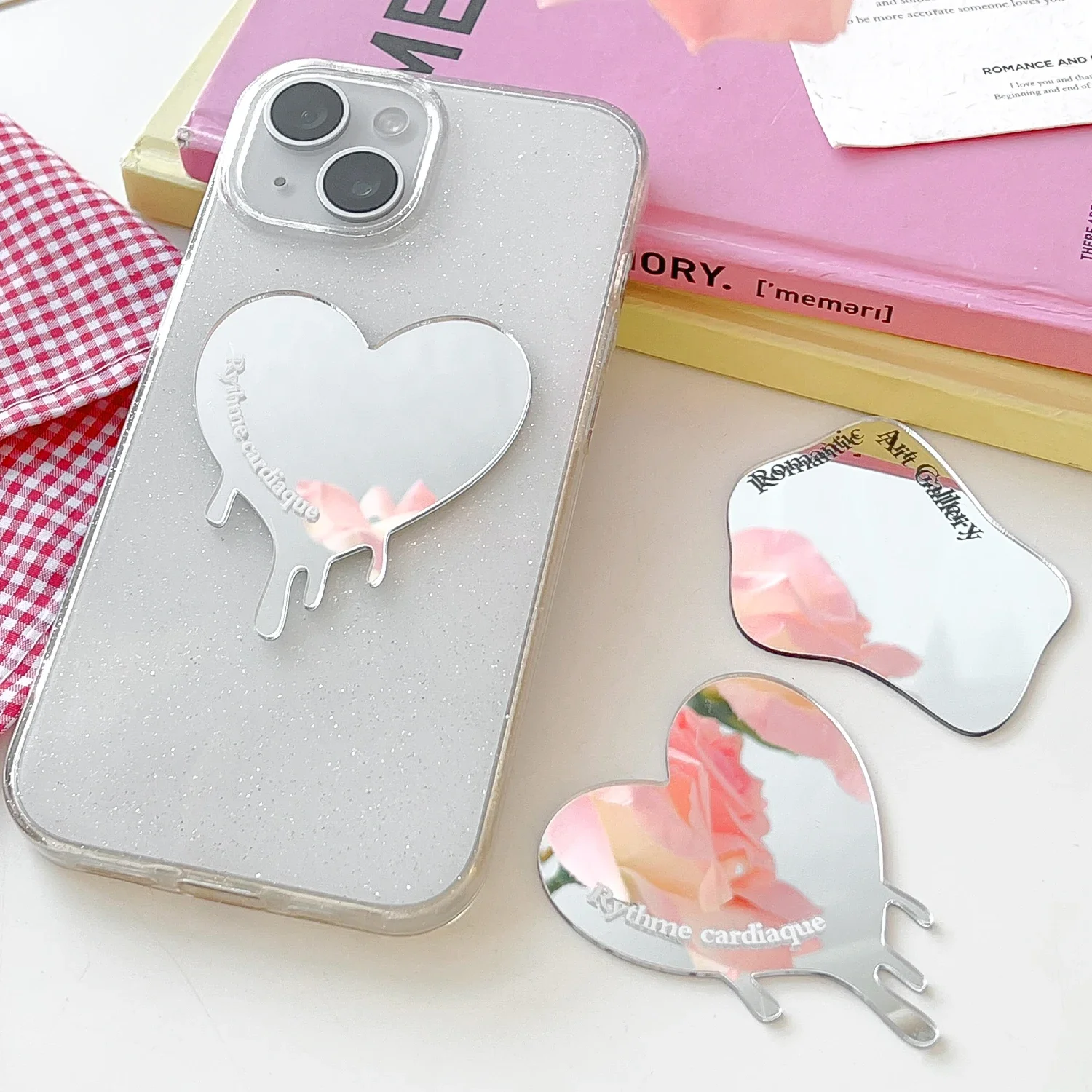 1/2Pcs Cute Irregular Heart Mobile Phone Self-Adhesive Sticker Fashion INS Girls Ultra Thin HD Makeup Selfie Mirror With Sticker