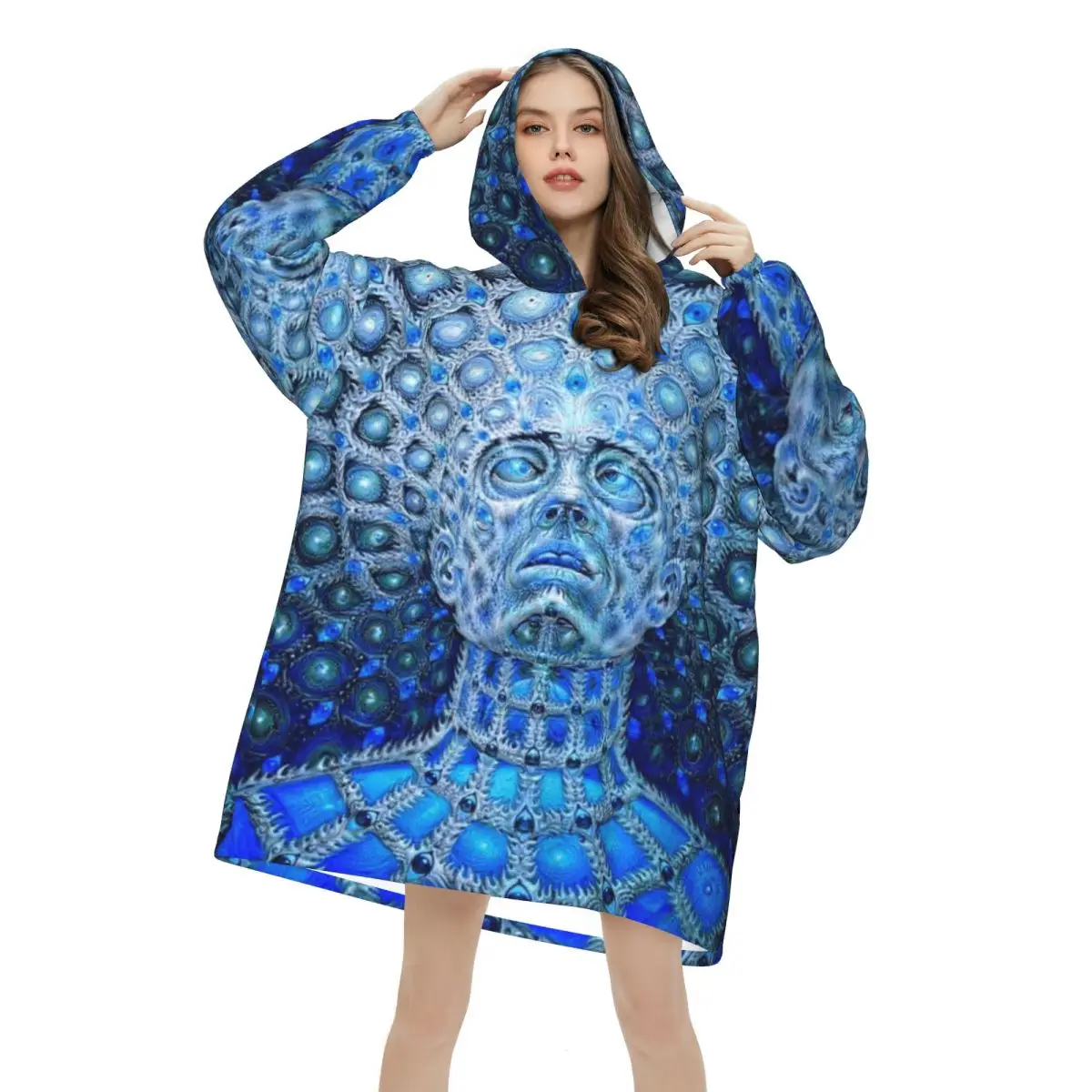Alexs Greys Oversized Blanket Hoodie Sweatshirt Long Fleece Hooded Wearable Blanket with Large Pocket for Women Men