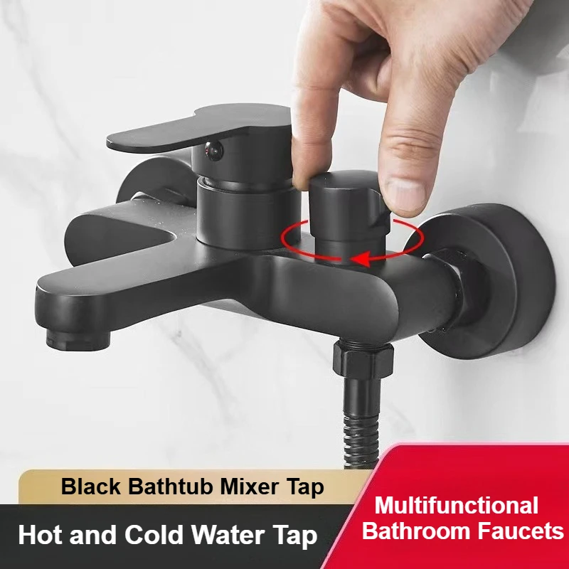 

Bathroom Faucets Black Bathtub Mixer Tap Black Hot and Cold Water Tap Wall Mounted Multifunctional Bathroom Shower Faucet