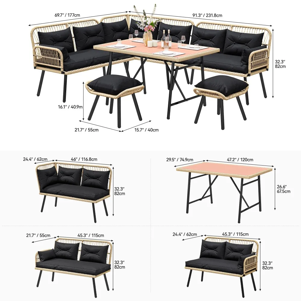 Terrassen geflecht L-förmiges Möbelset, Allwetter-Rattan-Gesprächs sofa für das Hinterhof deck