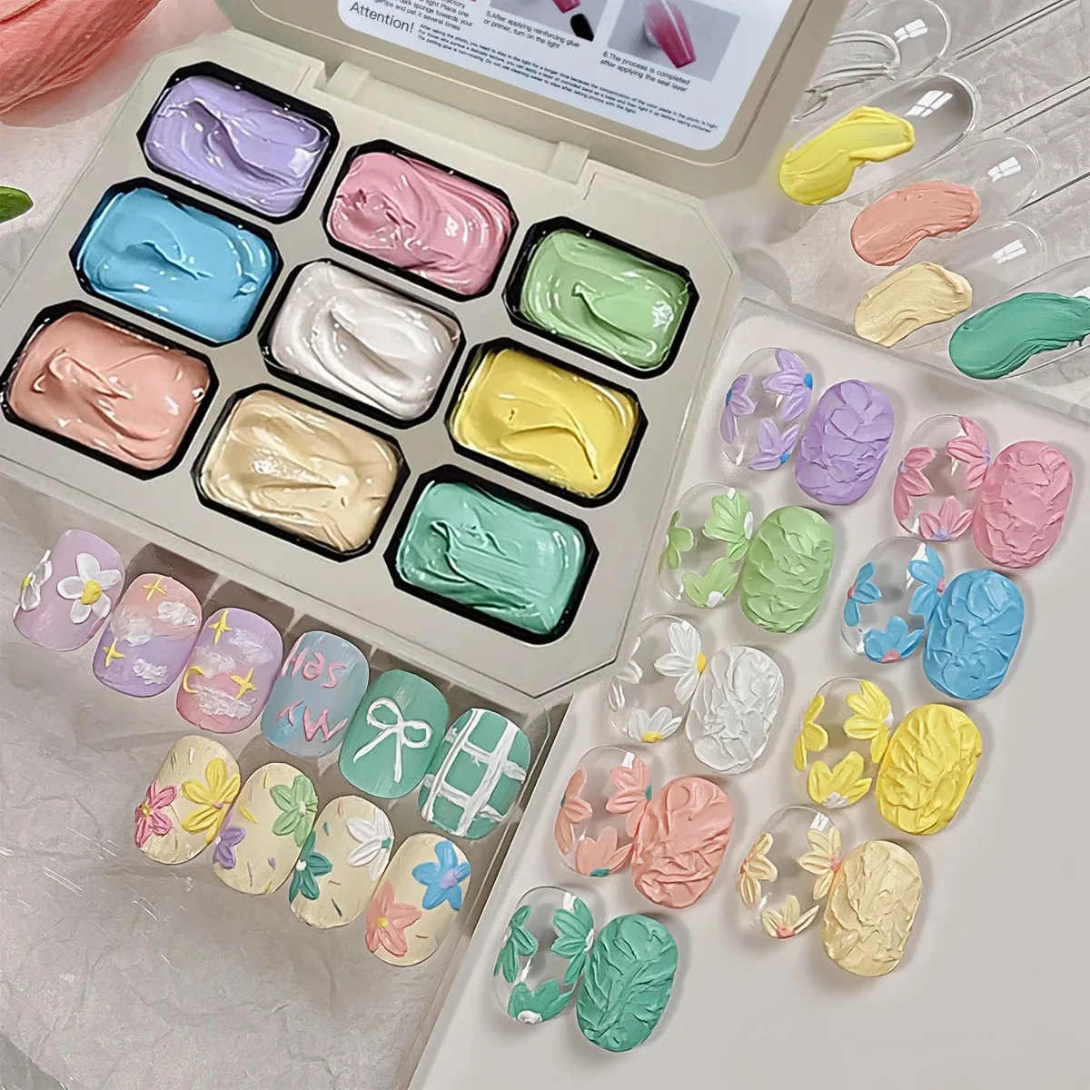 9-Grid Macaron Oil Painting Gel Complete Set - Nail Gel Macaron Oil Painting No Wipe Nail Polish Gel Vibrant Colors