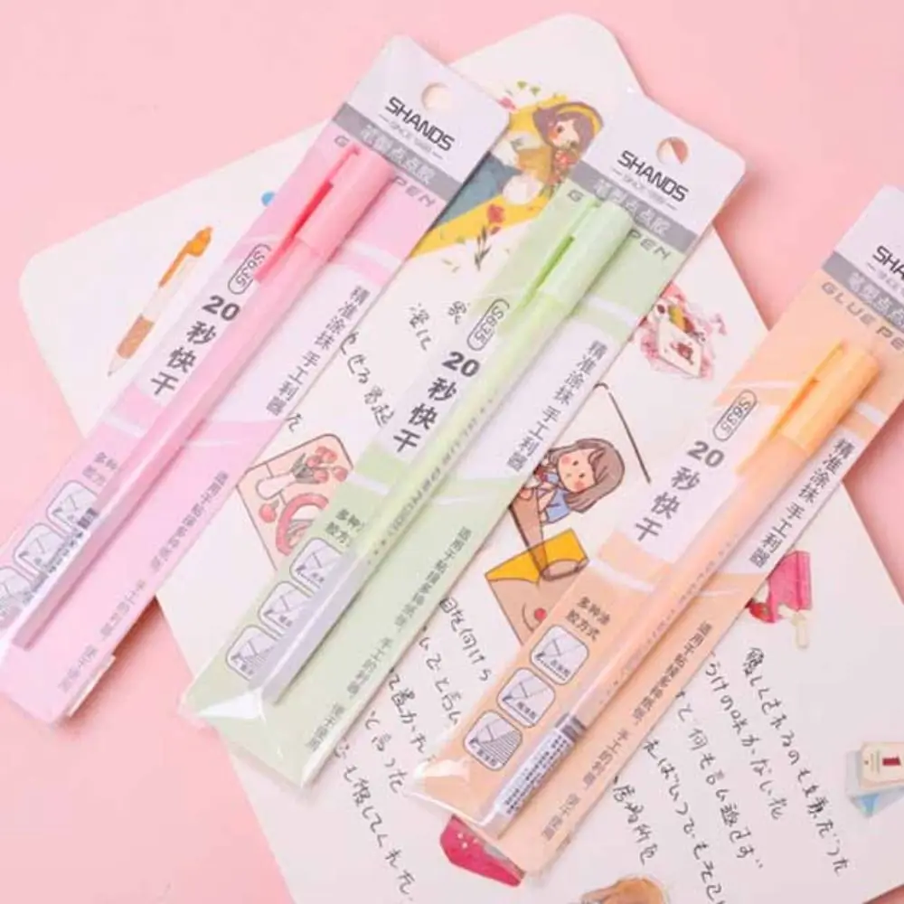 DIY Candy Color Glue Pen Creative Pen Shape Solid Glue Stick Pen Stationery Quick-Drying High Viscosity Glue