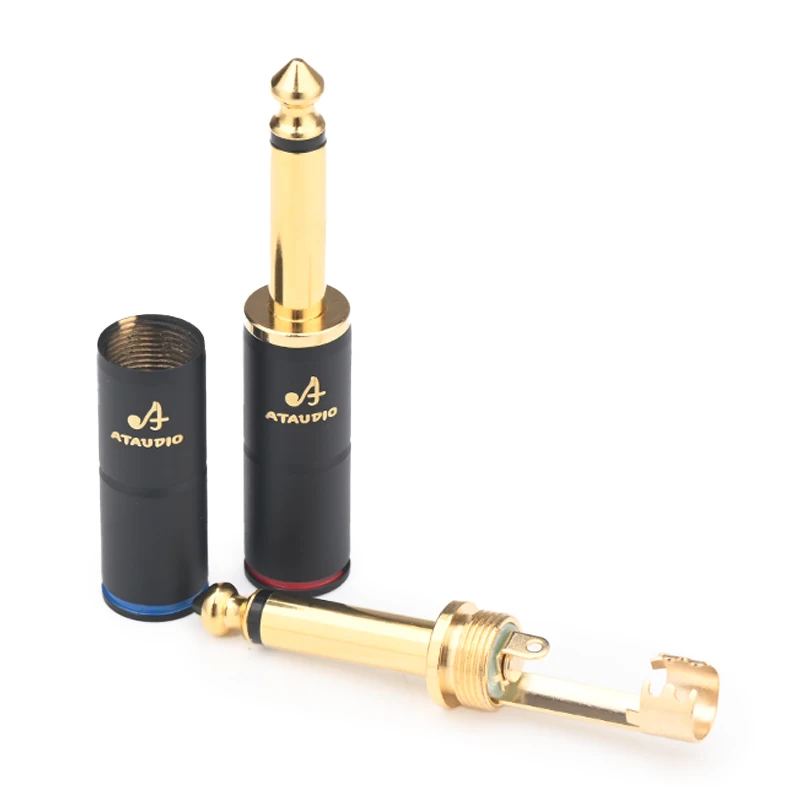 4PCS Hi-end HiFi 6.5mm TRS Stereo 3 Pole Gold Plated 6.5 Jack Straight Connector for Guitar Bass Microphone