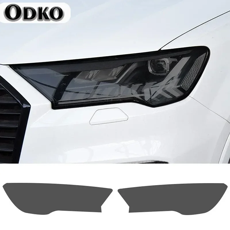 

2Pcs Car Headlight Protective Film Transparent Smoked Black TPU Sticker For Audi Q7 4M 2016-On SQ7 2020 2021 2022 Accessories