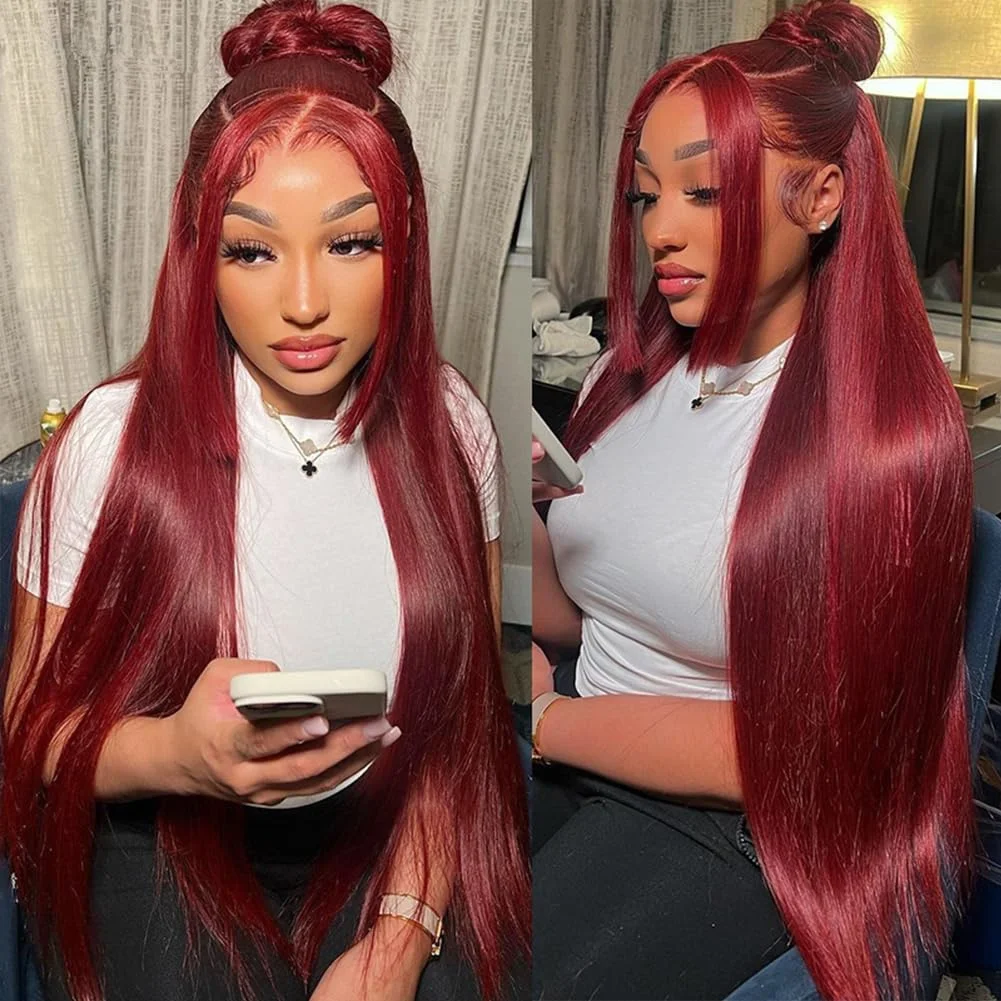 

Бордовый парик 99J из натуральных волос, прямой, 13x4, с кружевной передней частью, для женщин, предварительно выщипанный, 13x6, бразильский парик с кружевной фронтальной частью из натуральных волос