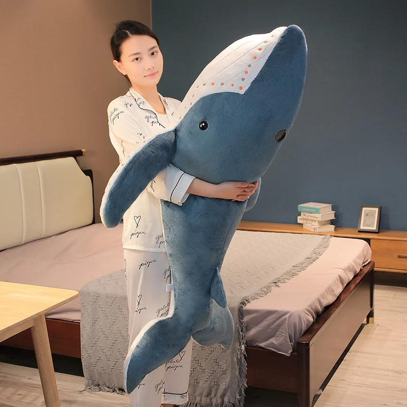 55–135 cm riesiges Wal-Plüschtier, blaue Meerestiere, gefüllt, umarmbarer Hai, weiches Kissen, Geschenk – Detail 16