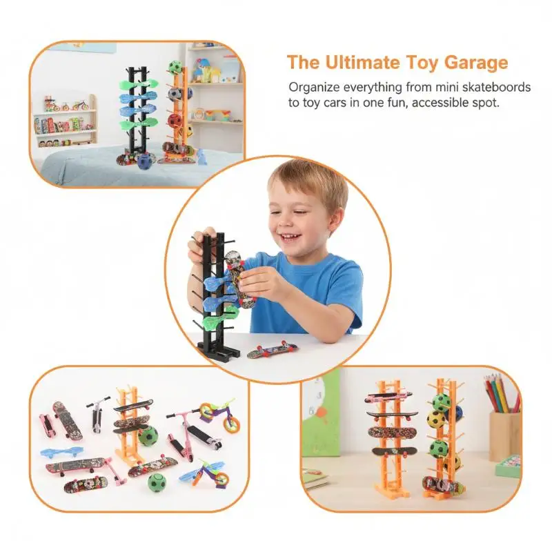 

Simple Plastic Display Stand Children's Finger Skateboard Balance Bike Soccer Ball Toy Set Multifunctional Storage Organizer