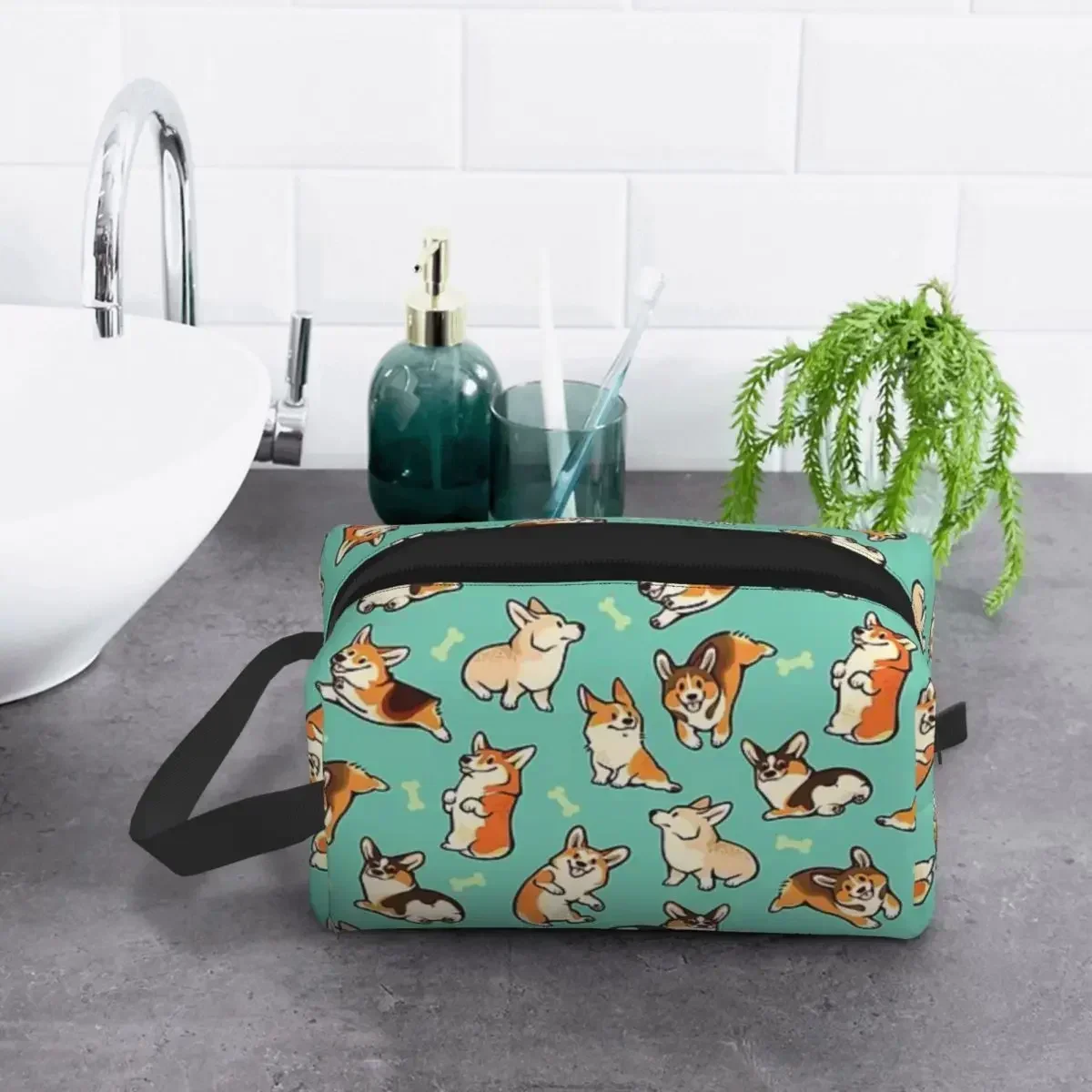 

Corgis Polyester Men Business Portable Storage Bag Women Travel Cosmetic Wash Pouch