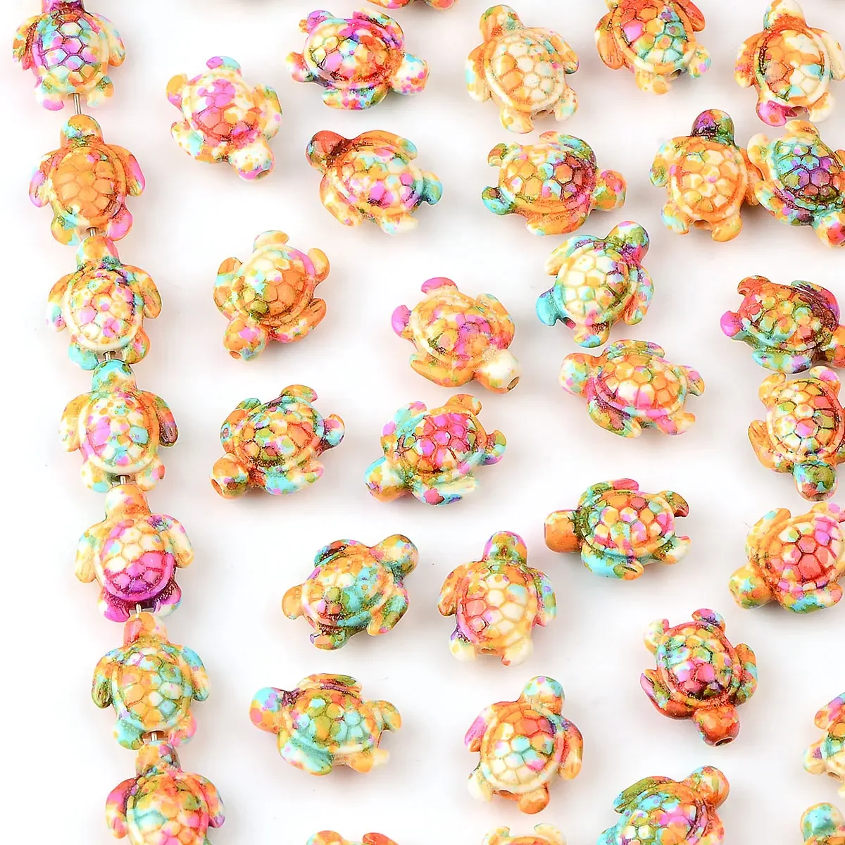 حبات الفيروز لصنع المجوهرات ، مزيج ألوان عشوائي ، حجر طبيعي ، شكل سلحفاة بحرية ، سوار مطرز بنفسك ، نتائج ، 20 ~ ، 1.4 × 1.7 سم