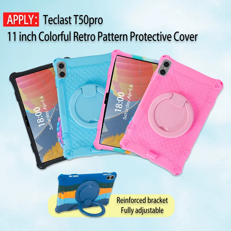 With Handle Grip Case For Teclast T50 Pro 2023 11 inch 360 Rotating Stand Cover Kids Funda Shockproof Soft Silicone Colourful