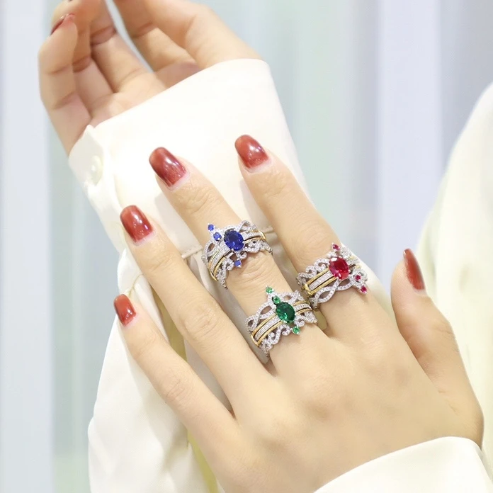 

Luxury Jewelry Tricolor 925 Sterling Silver Ring Cubic Zirconia Women's Engagement Ring