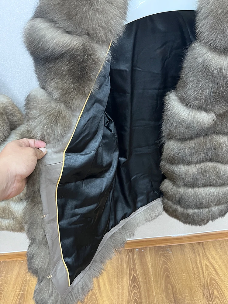 New Fashion Natural Real Fox Fur Coats For Women Luxury Fluffy Whole Skin Fox Fur Suit Collar Jacket Long Sleeve Female