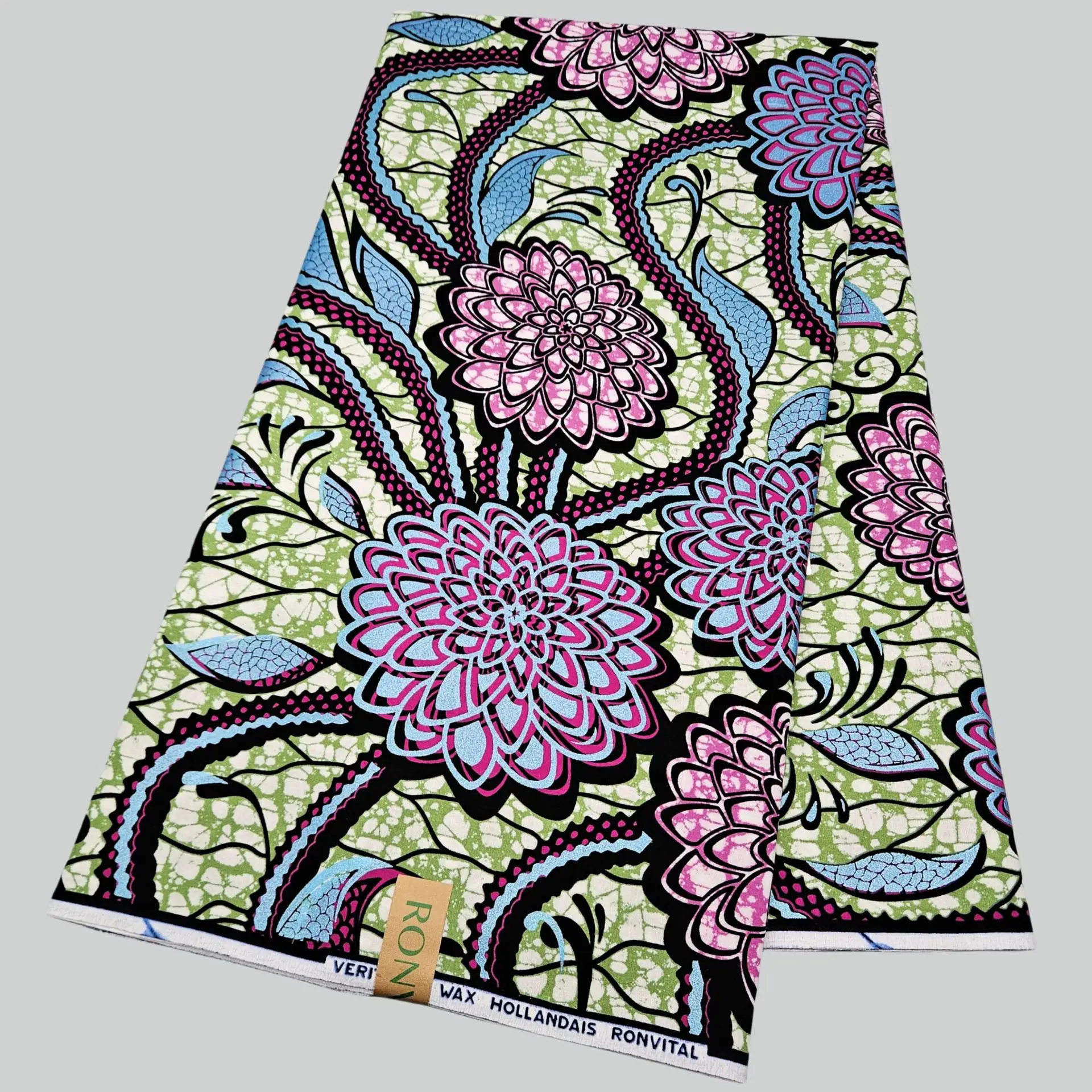 

6 ярдов длинная зеленая хлопковая африканская восковая ткань в стиле батик с фиолетовым цветочным принтом для шитья платья, дивана, занавеска, скатерть шириной 120 см, R2821