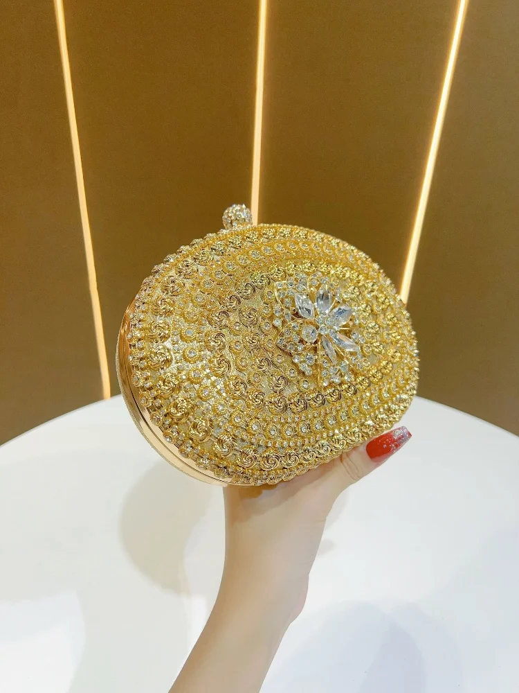 Tas Tangan Malam Bertabur Berlian Berkilau Mewah Dompet Pernikahan Berpayet Gesper Logam Wanita Tas Pengantin Desain Bunga Clutch