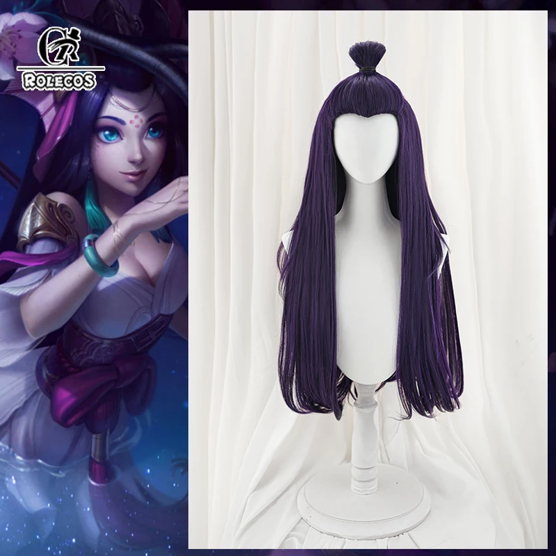 ROLECOS Gioco LOL Immortal Journey Nami Parrucca Cosplay 70 cm Colore Viola Lungo Rettilineo Parrucche da Donna Capelli Sintetici Resistenti al Calore