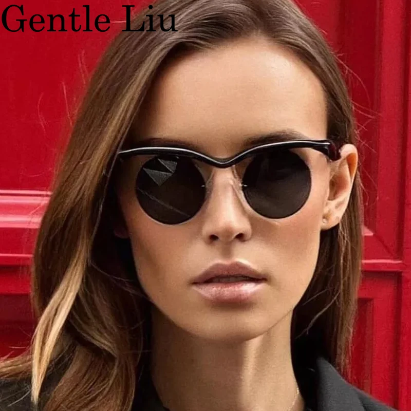 

Trendy Rimless Round Sunglasses Women 2025 Luxury Brand Light Frame Punk Vintage Shades Special Shape Eyewear For Men And Ladies