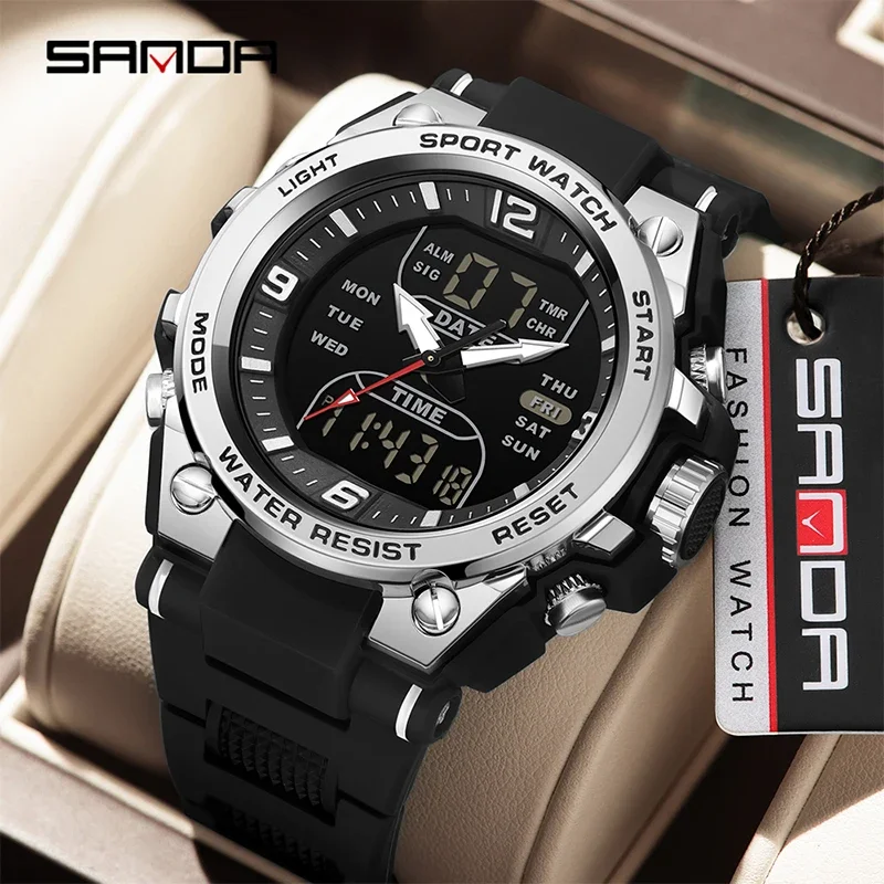 

SANDA Men Tactical Military Watches G-Style Clock For Man Fashion Sports Waterproof 50m Quartz Wristwatch LED Digital Mens Watch