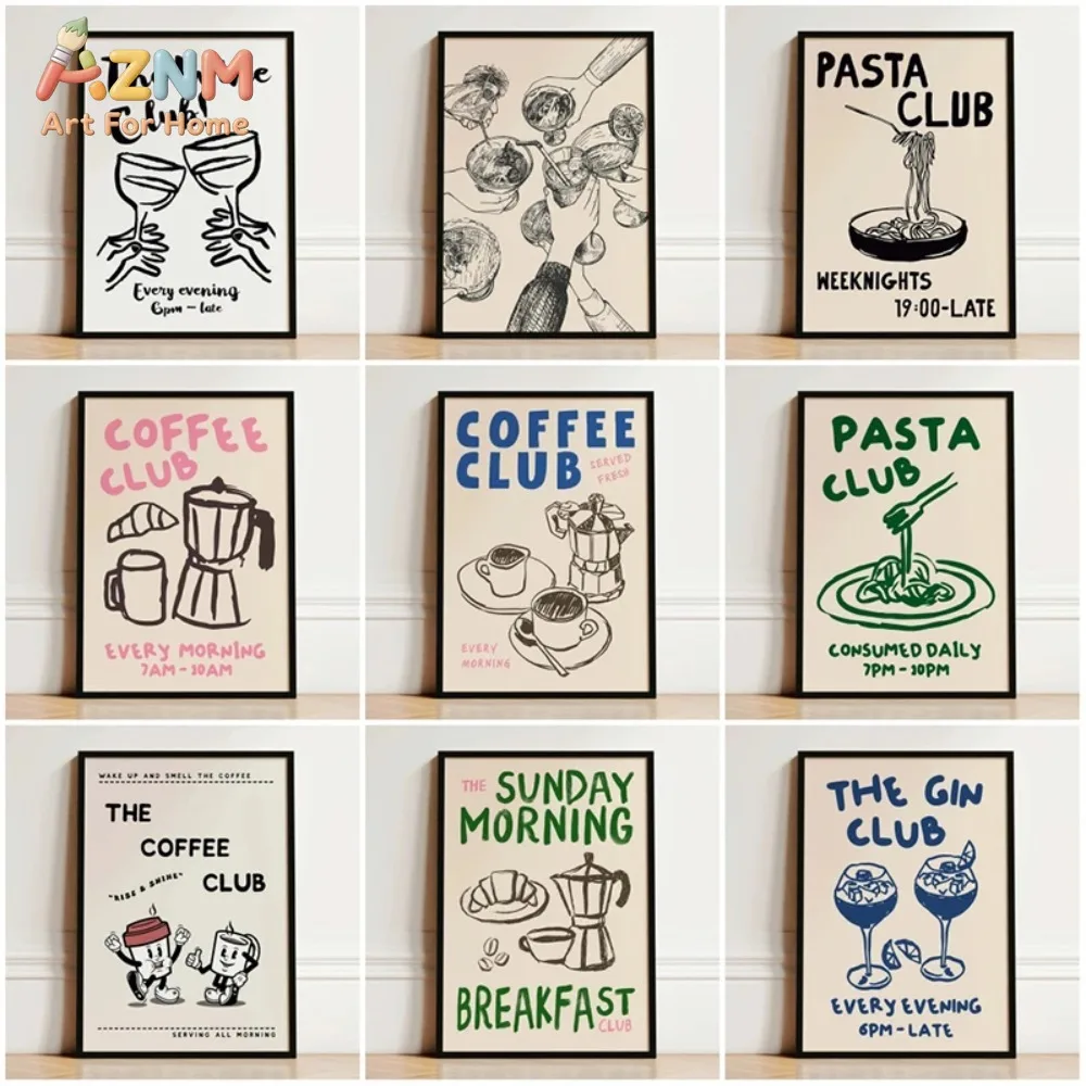 Frameless Club Kitchen Poster Coffee Wine Printing Pasta Canvas Painting Kitchen Wall Art Picture Living Room Home Decoration