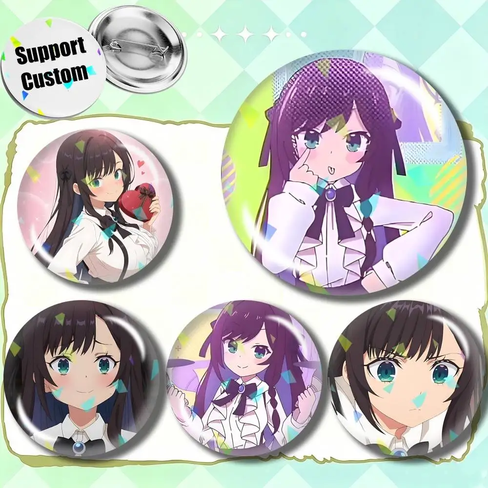 Alina Clover Anime Girumasu Customizable Round Brooch Pins, Personalized Badges With Broken Glass Design Fashion Accessory