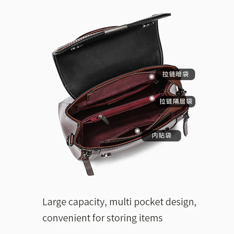 

Women's Luxury Designer Oil Wax Cow Leather Handbag Female Cowhide Crossbody Bag Lady Commuter Handbill Shoulder Messenger Bags