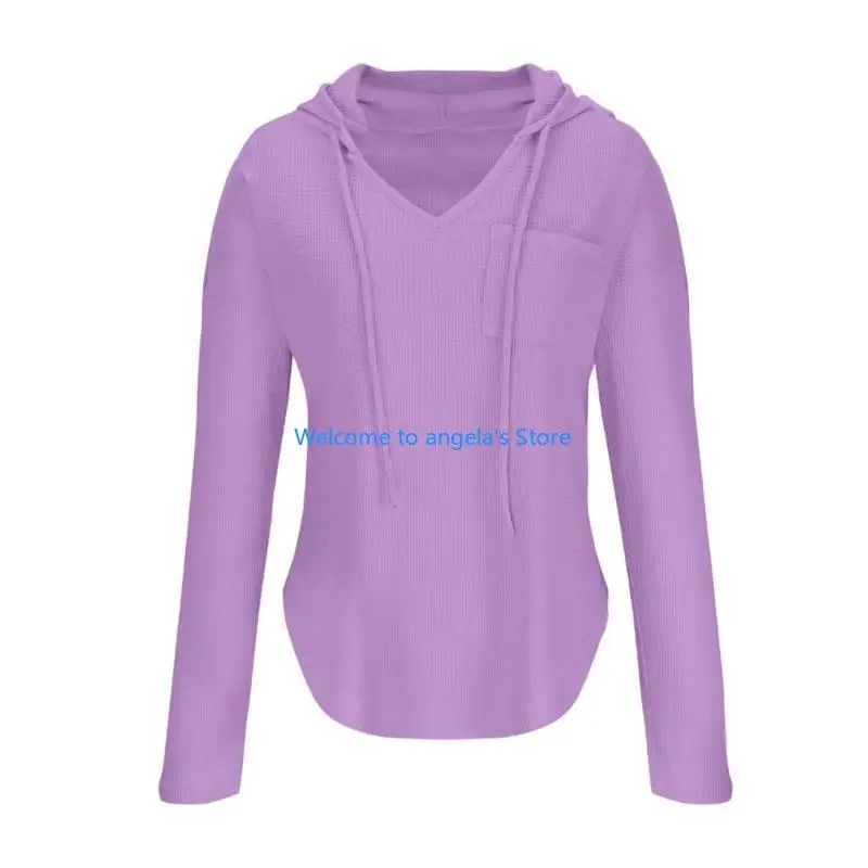X4YC Damen V-Ausschnitt Hoodies Langarm Sweatshirt Kordelzug Pullover Tops mit Tasche