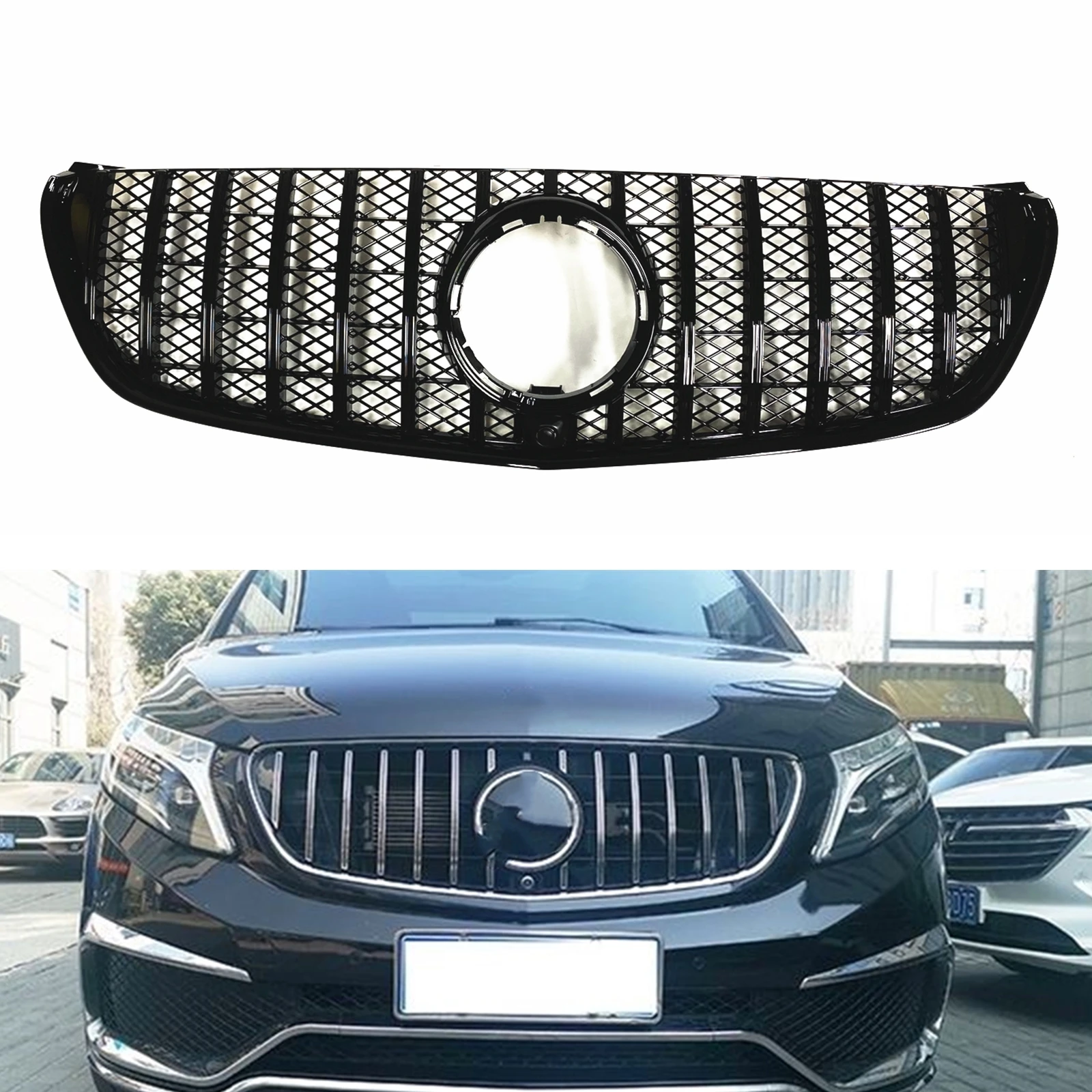 

For Mercedes Benz 2016-2021 W447 V CLASS GT Car Front Hood Grill Grille Black/Silver Plastic Replacement