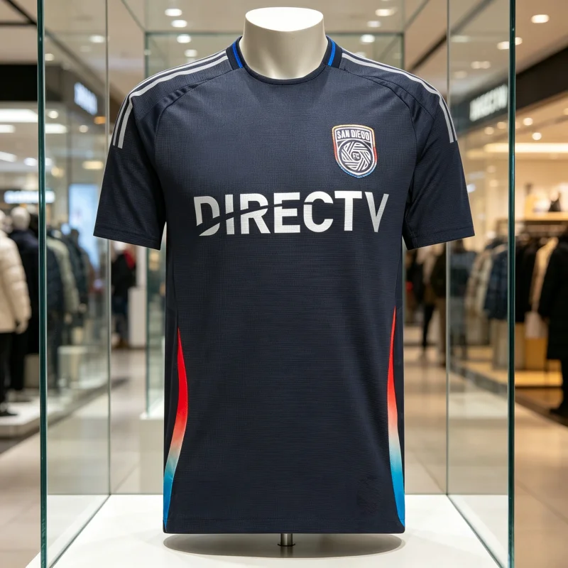 Camisa de Futebol Masculina San Diego FC 2026 - Versão Torcedor Gradiente Azul Marinho Escuro e Vermelho - Camisetas Infantis e Adultas