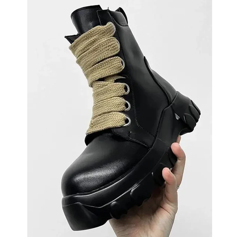 

Black Platform Canvas Strap Side Zipper Ankle Boots Men's 2026 Gothic Boots Non-Slip Chunky Sole Casual Footwear Punk Style