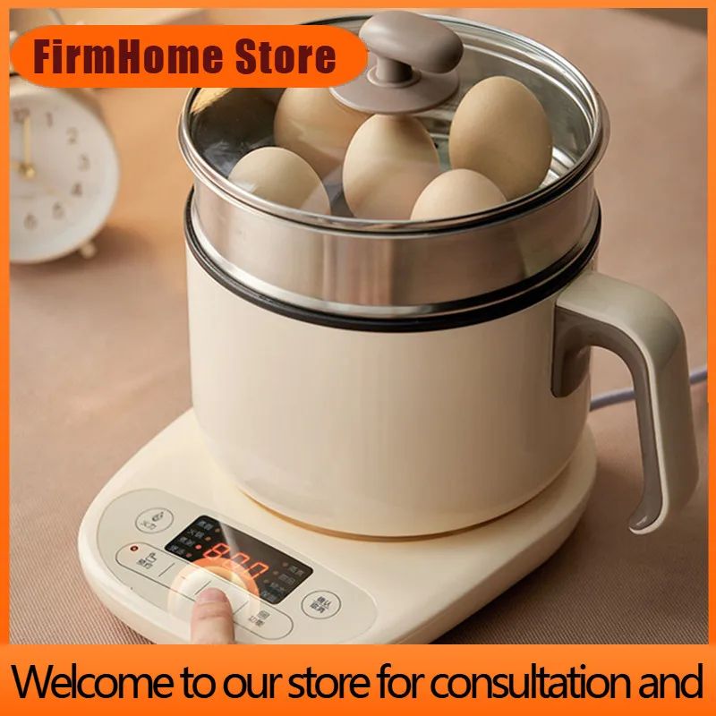 FirmHome Store220V Mini Steaming Cooking Pot Machine Portable Rice Cooker Non-stick Frying Pan 1.2L With Stainless Steel Steamer