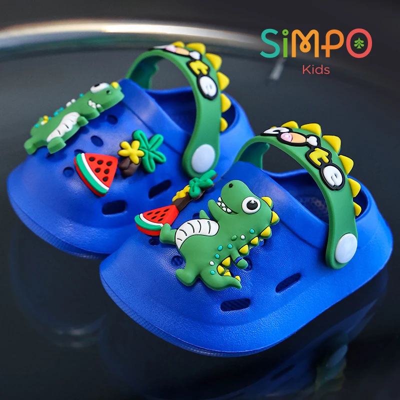 Cute Pink Dino Clogs For Girl &Boy Lightwieight Soft and Elastic Kids‘s Sandals Colorful Children's Slippers Summer Outdoor Wear