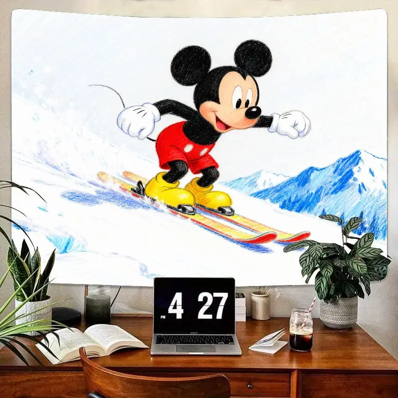 

1 шт., лыжный гобелен с Микки Маусом Диснея, настенное искусство для зимних видов спорта с героями мультфильмов для детской комнаты, спальни, гостиной, декор, подарок для фанатов