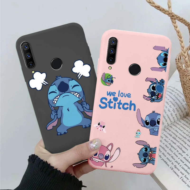 Stitch Abomination Phone For Huawei P40 Lite E 4G 9C Y7P Anime Cover For Huawei Y7P Pink Cartoon Pattern Black Shockproof Shells