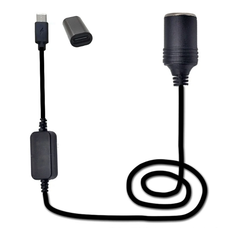 USB C PD نوع C ذكر إلى 12 فولت مقبس ولاعة السجائر في السيارة أنثى تصعيد الكابل