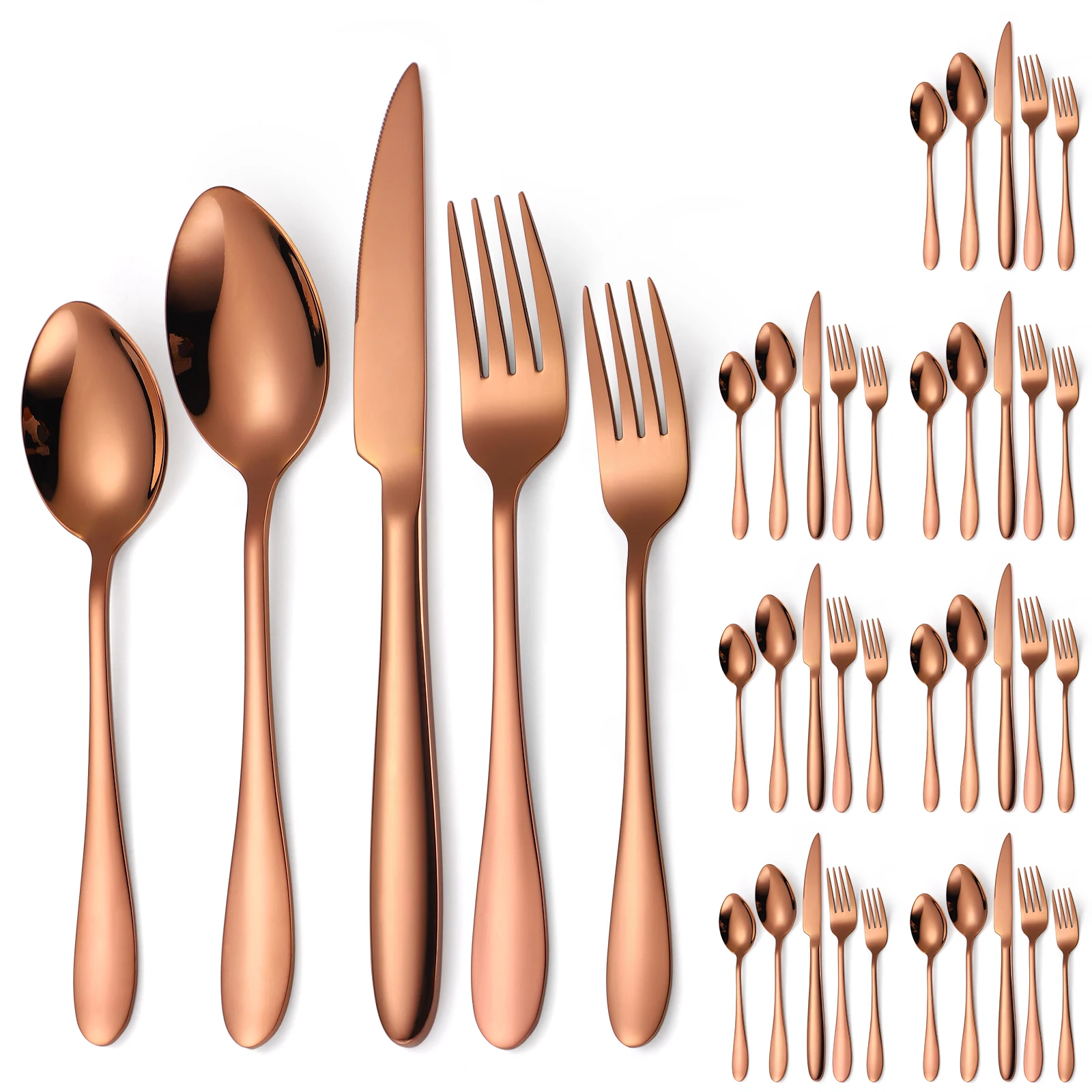 

A · HOUSEWARE Flatware Set for 8 Rose Gold Stainless Steel Silverware 40 Pieces Eating Utensils Forks Spoons Knives Heavy Duty