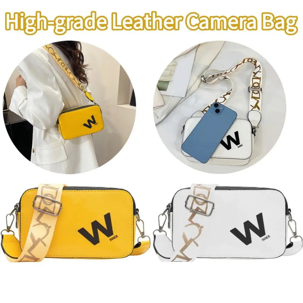 

High-grade Leather Camera Bag Women's New Wide Shoulder Strap Small Square Bag Wide Straps Shoulder Bag Purses Handbags Clutches