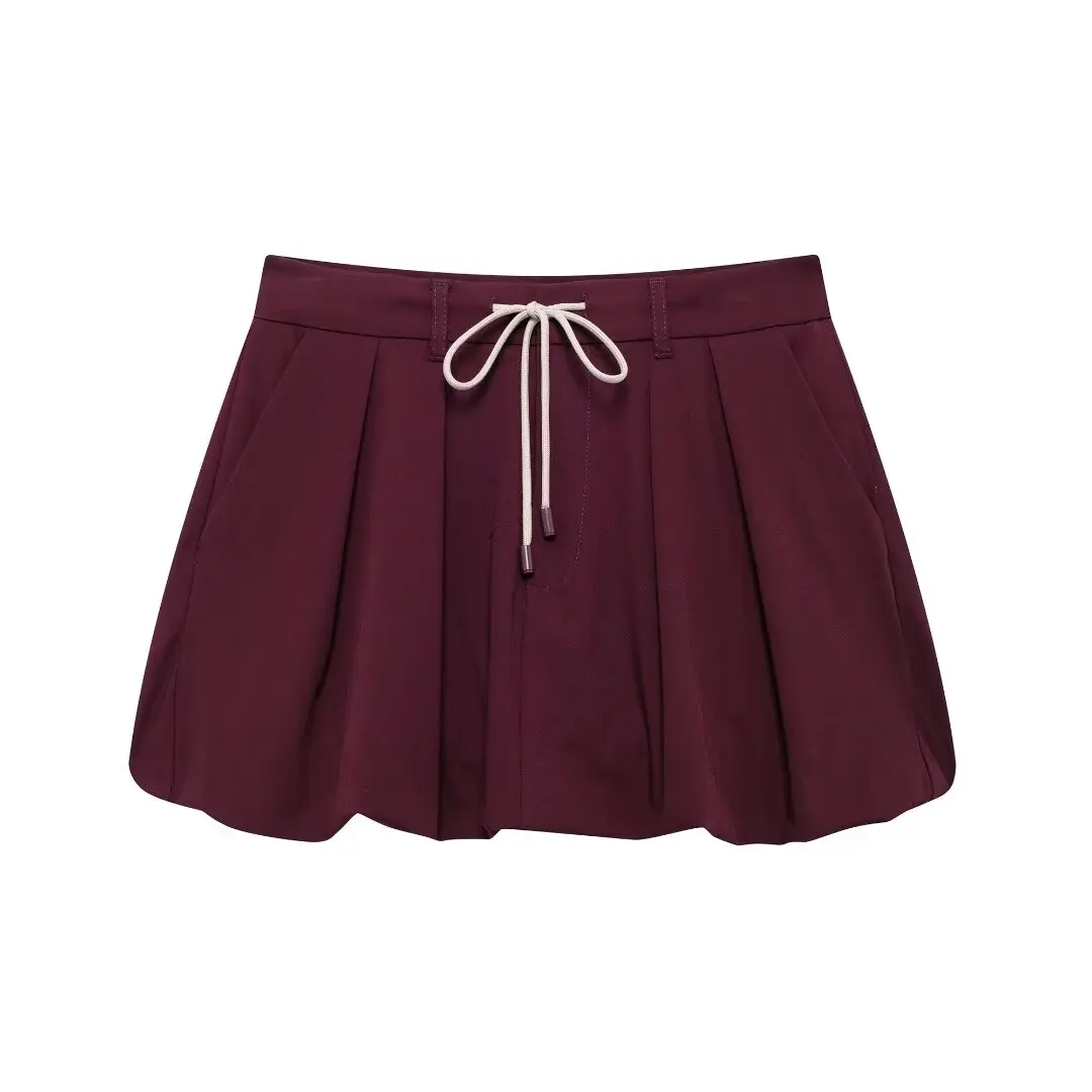 

HH TRAF Women Casual Pleated Skirts High Waist Pockets Lace-Up Decorate Zipper Short Skirt Autumn Mini Skirt Women Trendy