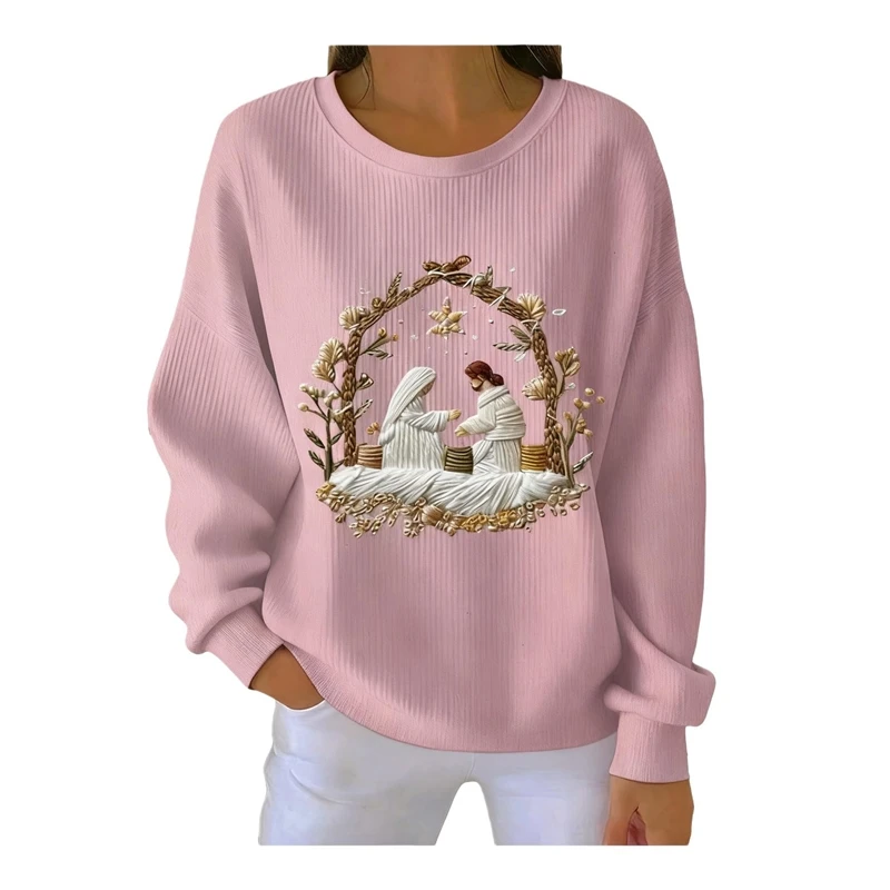New Floral Wreath Print Crewneck Sweatshirt For Women Soft Cozy Casual Pullover Ideal For Office Travel Gift For Her
