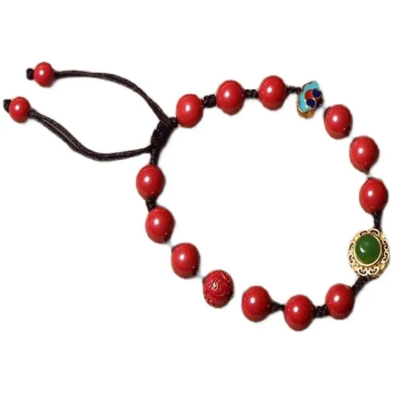 Natural Raw Ore High Purity Cinnabar Braided Bracelet with Cloisonné Jasper Unisex Ethnic Style Protective Talisman Jewelry Gift