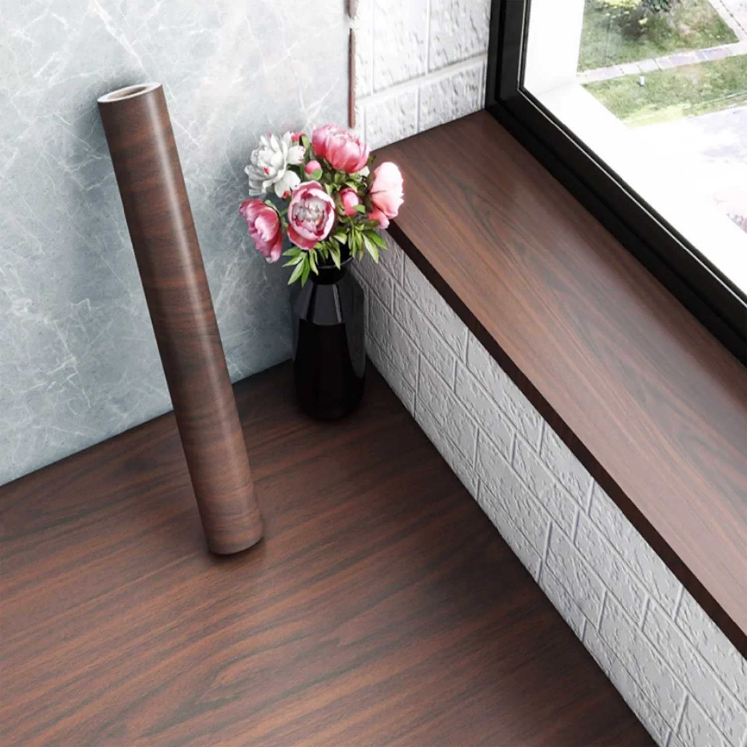 

Adhesive Wallpaper Roll with 5Meters Waterproof Wood Grain Sticker Wardrobe Cabinet Desktop Door Furniture Renovation Stickers