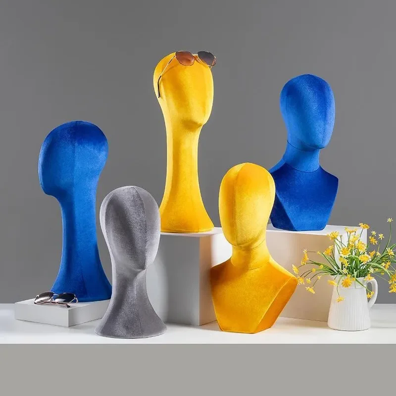 Colorful Velvet Head Mannequin for Hat Display Stand Dummy Head Model Props for Clothing Store Whole Body Display