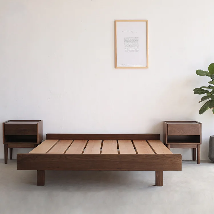 

Customizable Nordic Simple Black Walnut Suspension Double Japanese Tatami Backless Short Bed