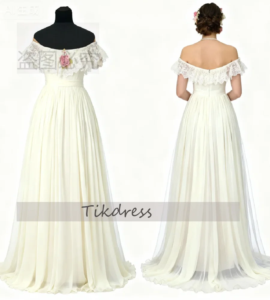 

Fairy Cream Chiffon 1850s Evening Dress Vintage Off Shoulders Floor Length Prom Dress 2026 Medieval Costume Tea Party Civil War