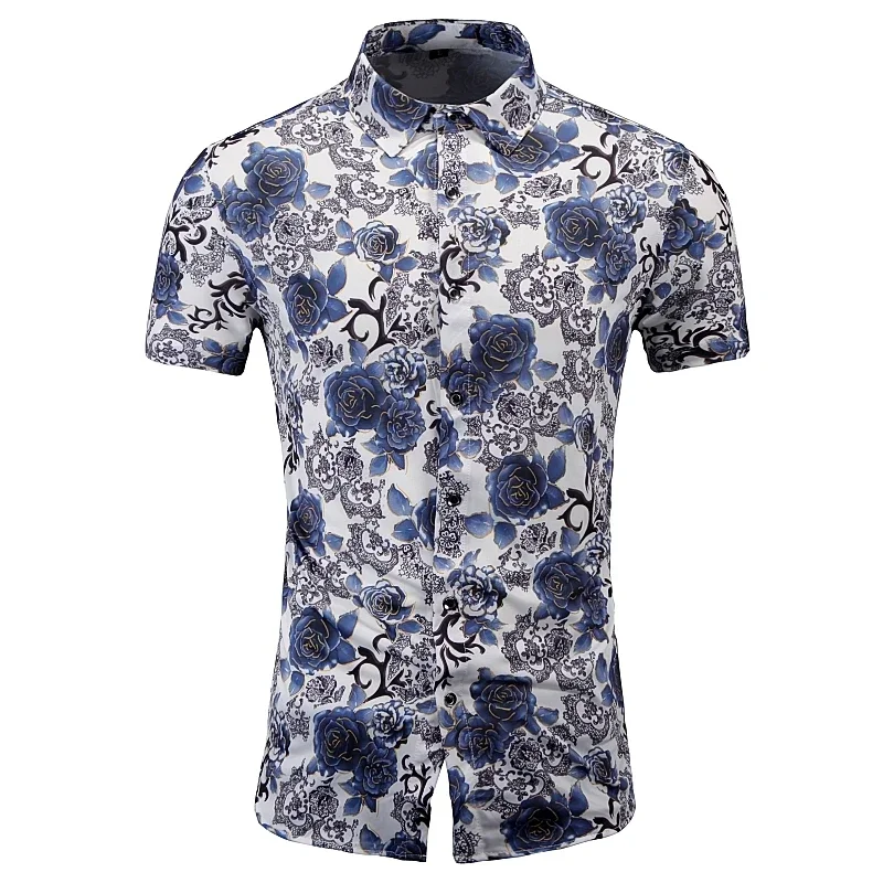 

Retro Men's Printed Shirt Summer Men's Casual Trend Versatile Silk Cotton Elastic Hawaiian Shirt