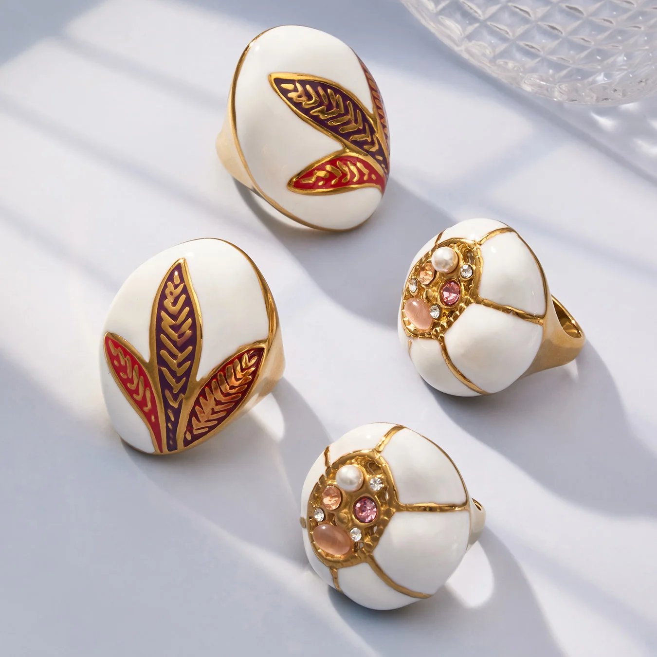 Nivora weiße farbige Glasur-Zirkonia-Ringe für Damen, Edelstahl, wasserdicht, Vintage-Ringe, Hochzeitsschmuck, Großhandel – Detail 8