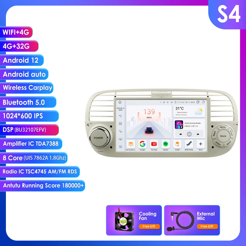 7 "2din Android Autoradio Autoradio Voor Fiat 500 2007 2008 2009 2010 - 2015 multimedia speler 4G Wifi Carplay Android Auto Scherm