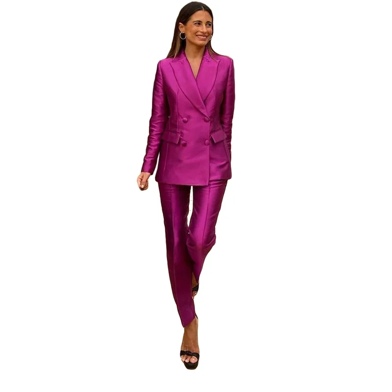 Lente Vrouwen Pak Set 2 Stuks Blazer + Broek Zijde Satijn Bruiloft Prom Smoking Jacket Custom Made Kantoor Dame Jas женский Костюм