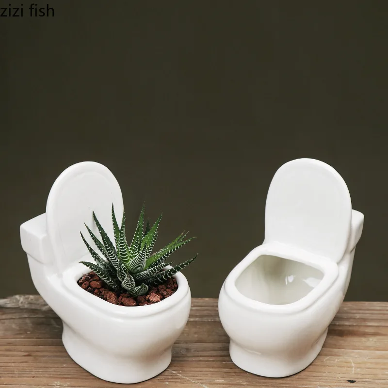 White Ceramic Succulent Flower Pot Toilet Shape Flower Pot Plant Pot Flower Vase Garden Pots