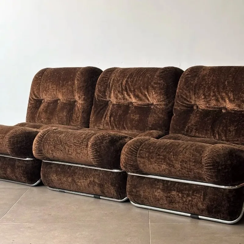 Artistic Deep Brown Chrome Tube Sofa Industrial Style Modular Sofa Chair