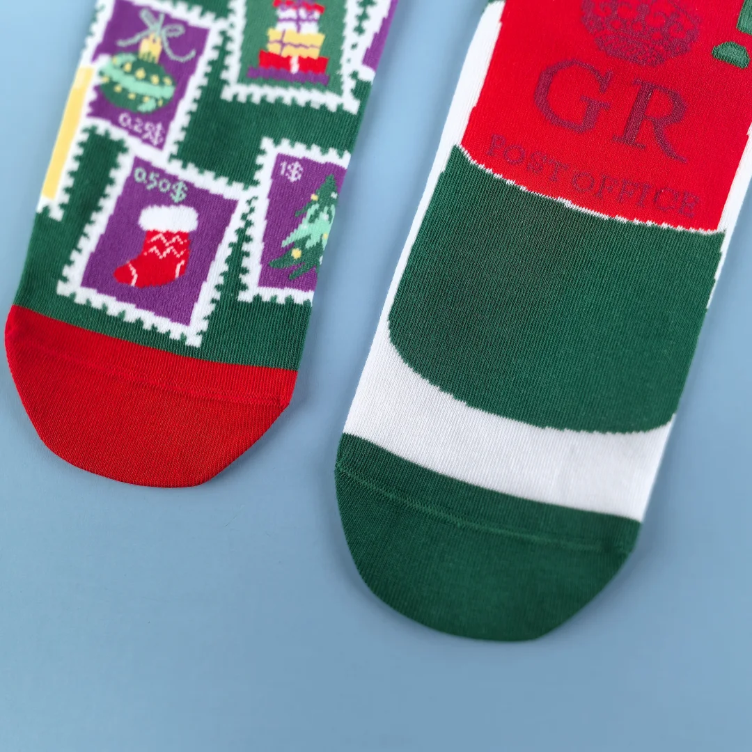 1 paar kerstzegels en vintage brievenbussen, kerstzegels en vintage Ma halfhoge sokken voor unisex, feestelijke thema-outfits